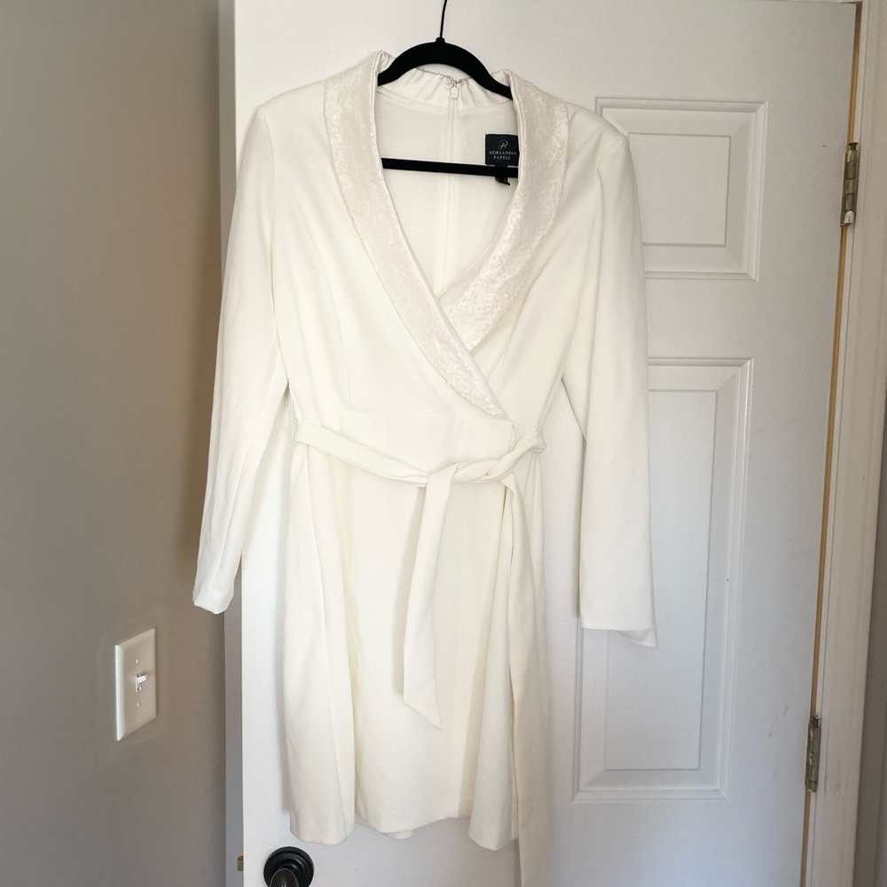 Adrianna Papell white tuxedo dress